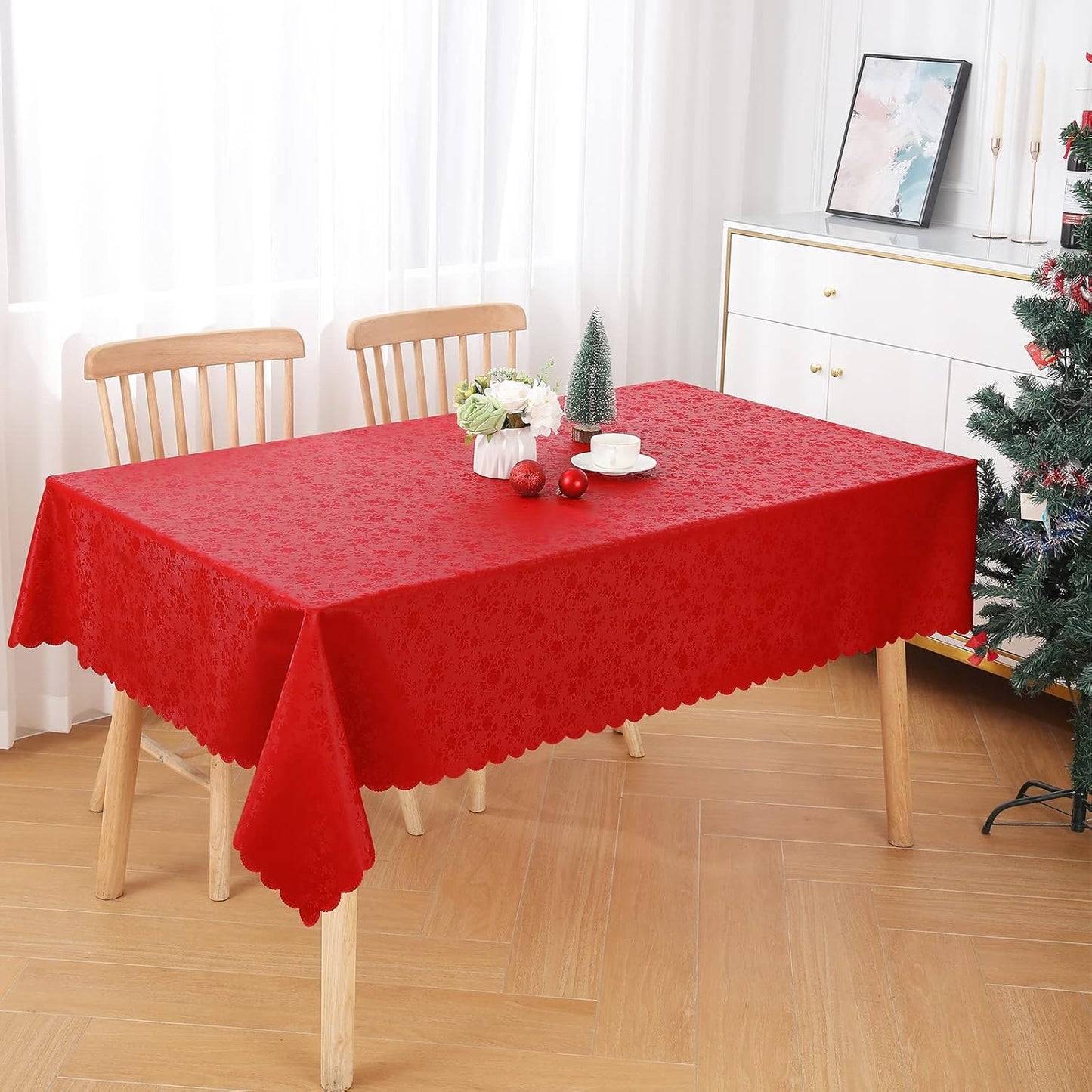 Smiry Rectangle Table Cloth, Waterproof Heavy Duty Vinyl Tablecloths, Wipeable Washable Table Cover for Kitchen and Dining Room (Red, 60" X 140")