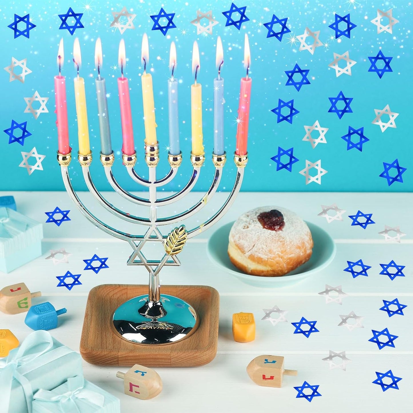 MARFOREVER Star of David Glitter Confetti, Hanukkah Confetti Table Decorations Chanukkah Metallic Foil Blue Silver Chanukkah Sprinkles Sequins Scatter for Jewish Festival Party Supplies Decor