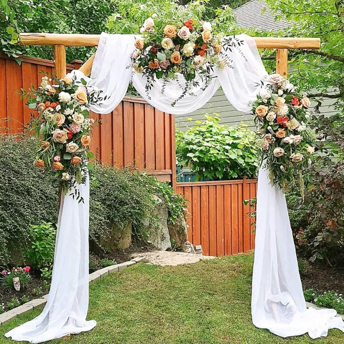 White Wedding Arch Draping Fabric 4 Panels 29" x 20 FT White Drapes for Backdrop Sheer Curtains Wedding Drapes for Romantic Bridal Baby Shower Ceremony Birthday Party Fall Outdoor Events