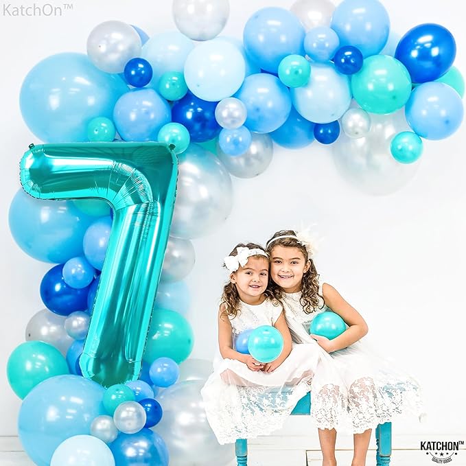 KatchOn, Aqua Blue 40 Inch Number 7 Balloon - 1pcs | Birthday Decorations for Boys & Girls | Unisex Ocean Themed 7th Birthday Party Supplies