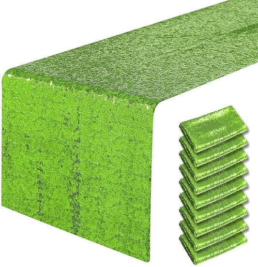 10 Packs 12 x 72 inches Green Sequin Table Runner, Glitter Runner for Birthday Party Supplies Decorations Wedding Bachelorette Holiday Celebration Bridal Shower Baby Shower