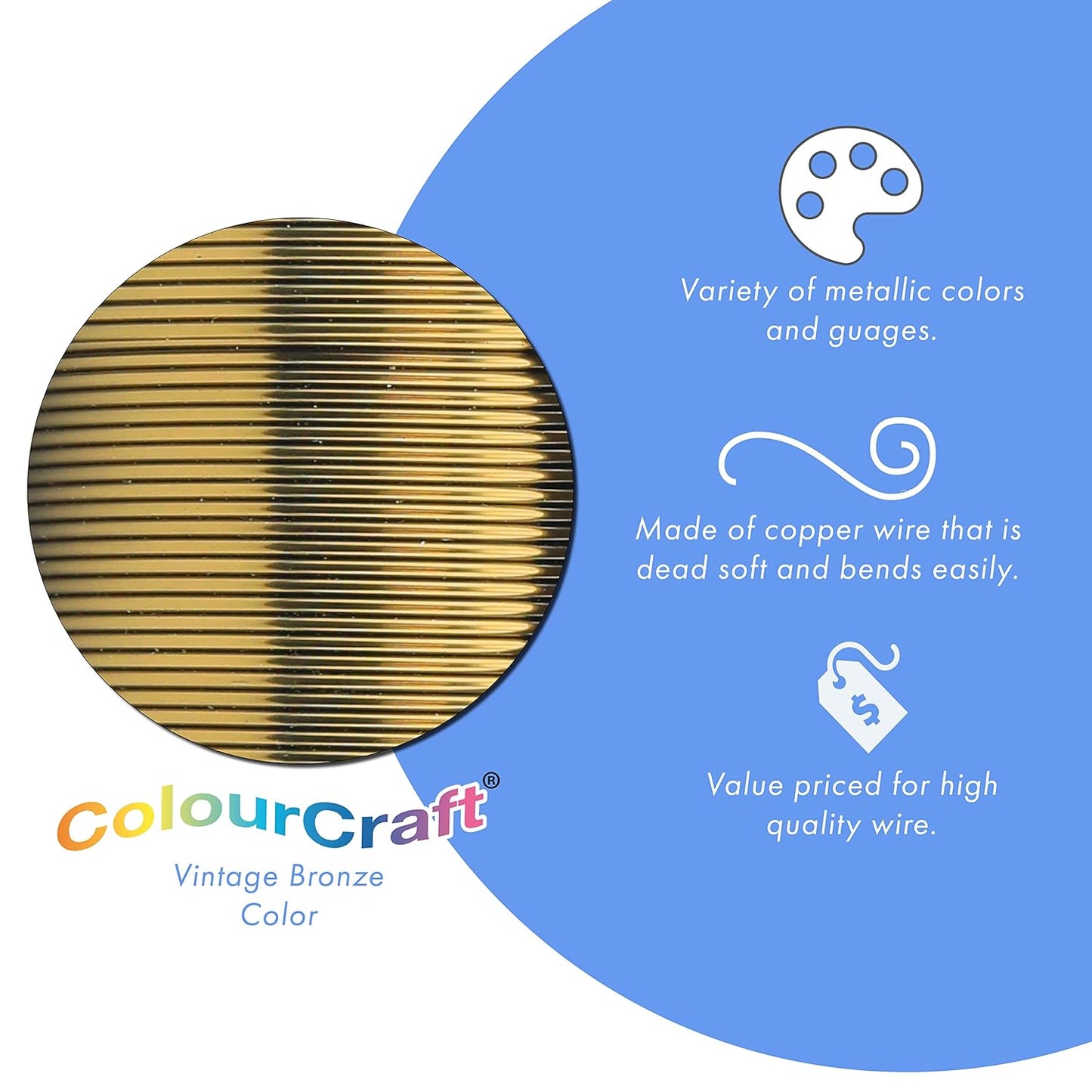 Beadalon ColourCraft Wire, 26 Gauge, Vintage Bronze Color, 34 yd Spool