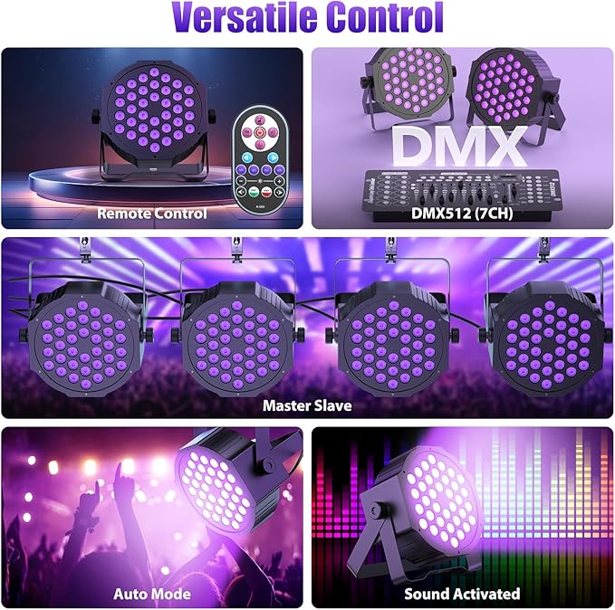 U`King Black Lights 72W UV LED Blacklight Glow in The Dark Black Light with Remote Control DMX Sound Activated Portable Strobe Lights for Parties Birthday Wedding DJ Stage (4 Packs)