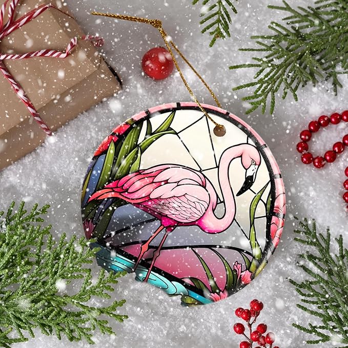 Flamingo Christmas Ornament - Ceramic Flamingo Ornament for Tree - Keepsake Gifts for Animal Lovers