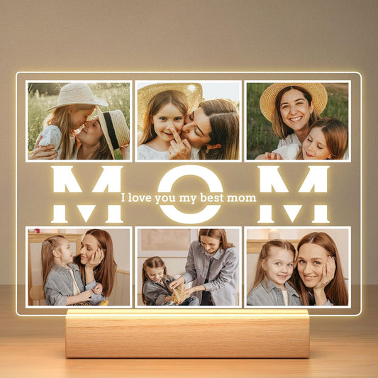 Personalized Birthday Gifts for Mom from Daughter Son, Custom Collage Picture Frames with Photos, Customized MOM Photo Frame with Night Light, Personalized Gifts for Mom Kids Baby Family