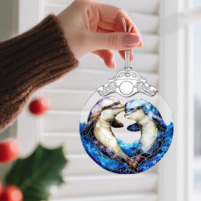 Dolphin Ornament, Stained Glass Christmas Decorations, Christmas Ornaments for Tree, Holiday Ornament, Dolphin Gifts, Holiday Party Gifts, Gift Ideas & Xmas Gift