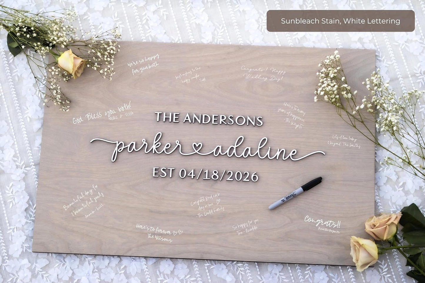 Personalized Last Name Guest Book, Unique Guest Book Sign, Custom Alternative Guest Book, Wooden Guest Book, Wedding Ceremony Guestbook Sign (Design 2)