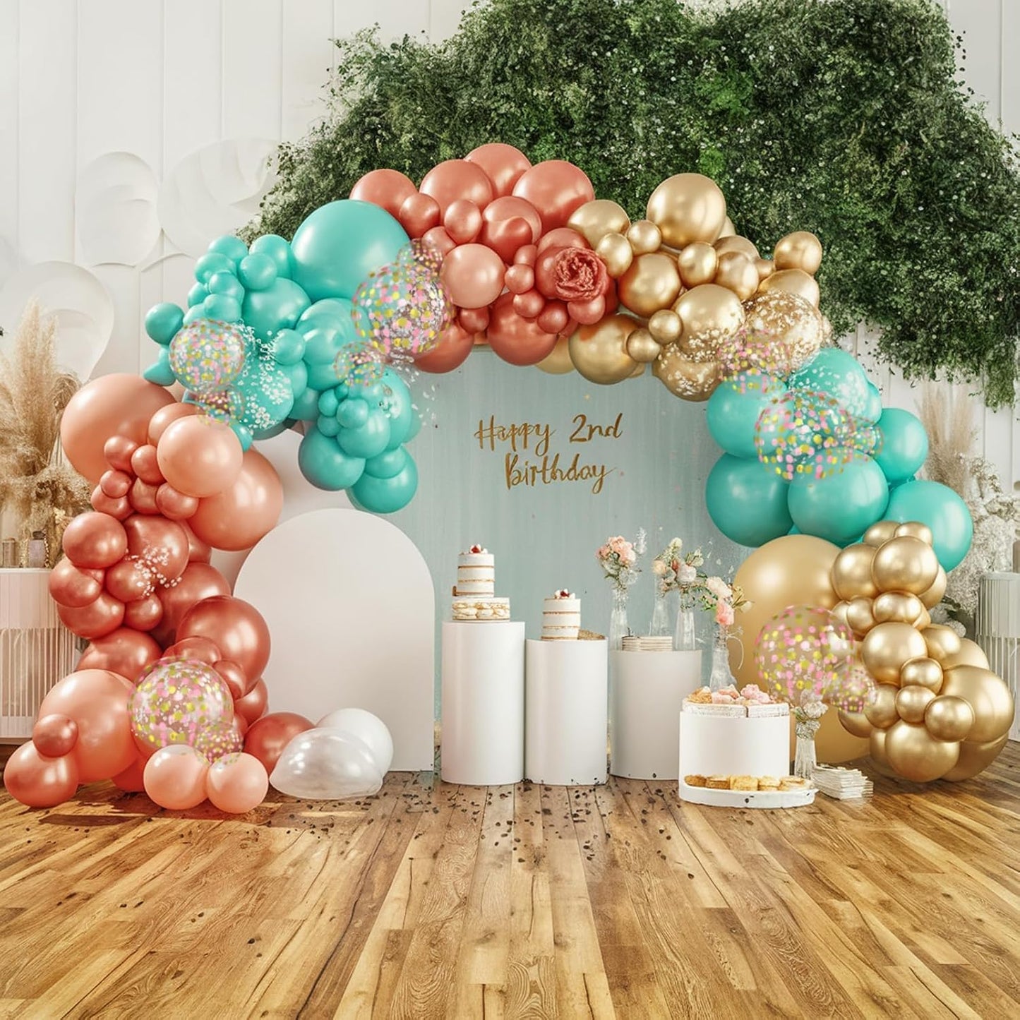 Rose Gold Blush Blue Balloons, 12 Inchs Teal Retro Apricot Confetti Balloons for Girls Kids Cratoon Theme Birthday Baby Shower Wedding Summer Pool Beach Hawaiian Tropical Party Decorations