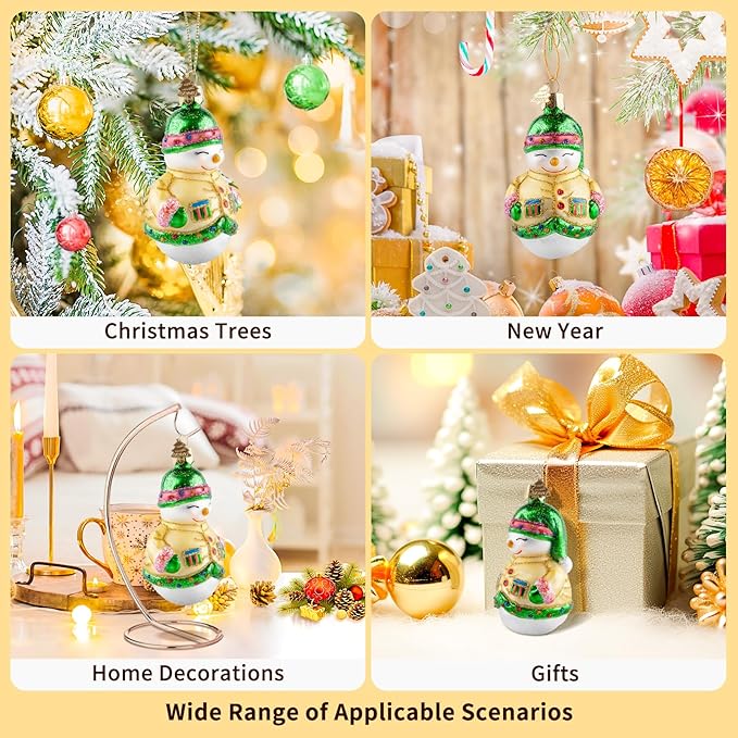Snowman Christmas Ornaments,Glass Blown Ornaments for Christmas Tree,Yellow Snowman Collection Figurine Hanging Ornaments,Christmas Decorations for Xmas Tree Holiday Party Daily Gifts