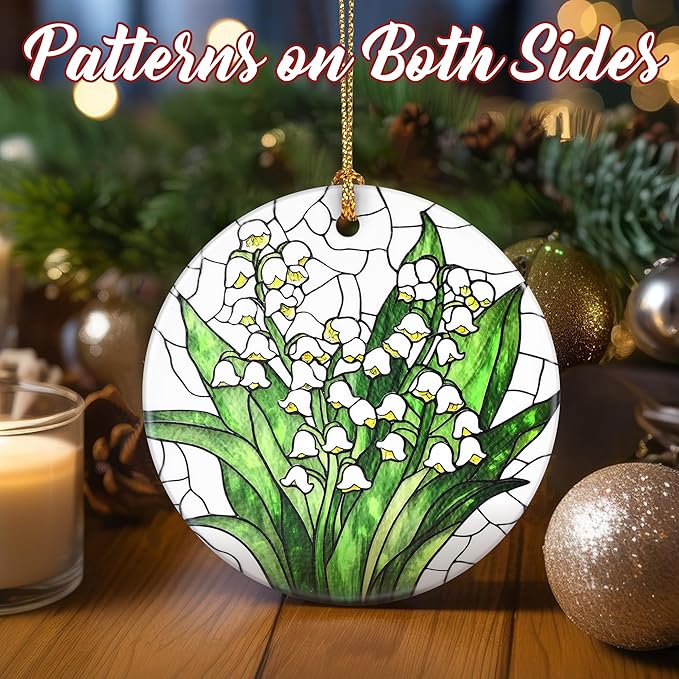 Christmas Ornaments, Dodosky 2.8in Ceramic Lily of The Valley Flower Ornament, Xmas Decor, Christmas Tree Ornaments, Xmas Decorations for Tree, Holiday Ornament, Gifts for Women, Mom, Flower Lovers