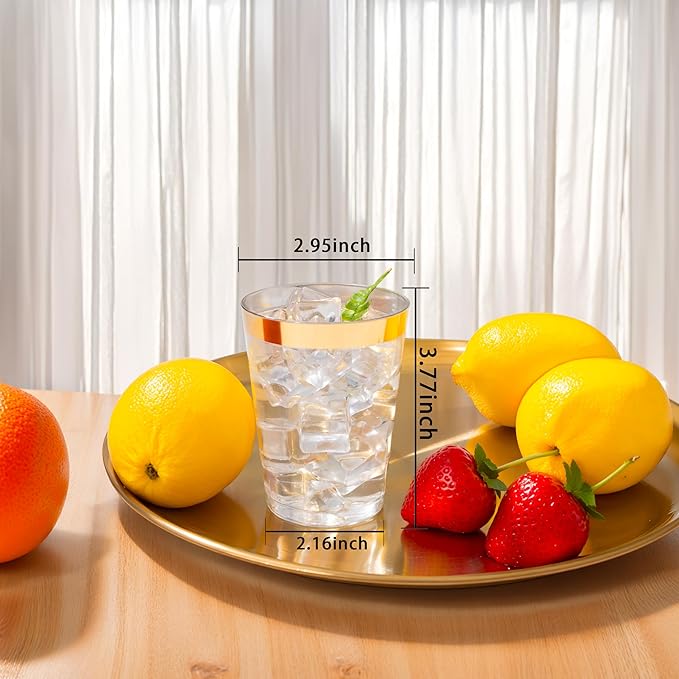 I00000 200 Pack Gold Plastic Cups, 10 oz Clear Plastic Cups Gold Rimmed Disposable Wine Glasses Fancy Disposable Party Cups Wedding Cup Drinking Tumblers Cocktail Glasses with Gold Rim