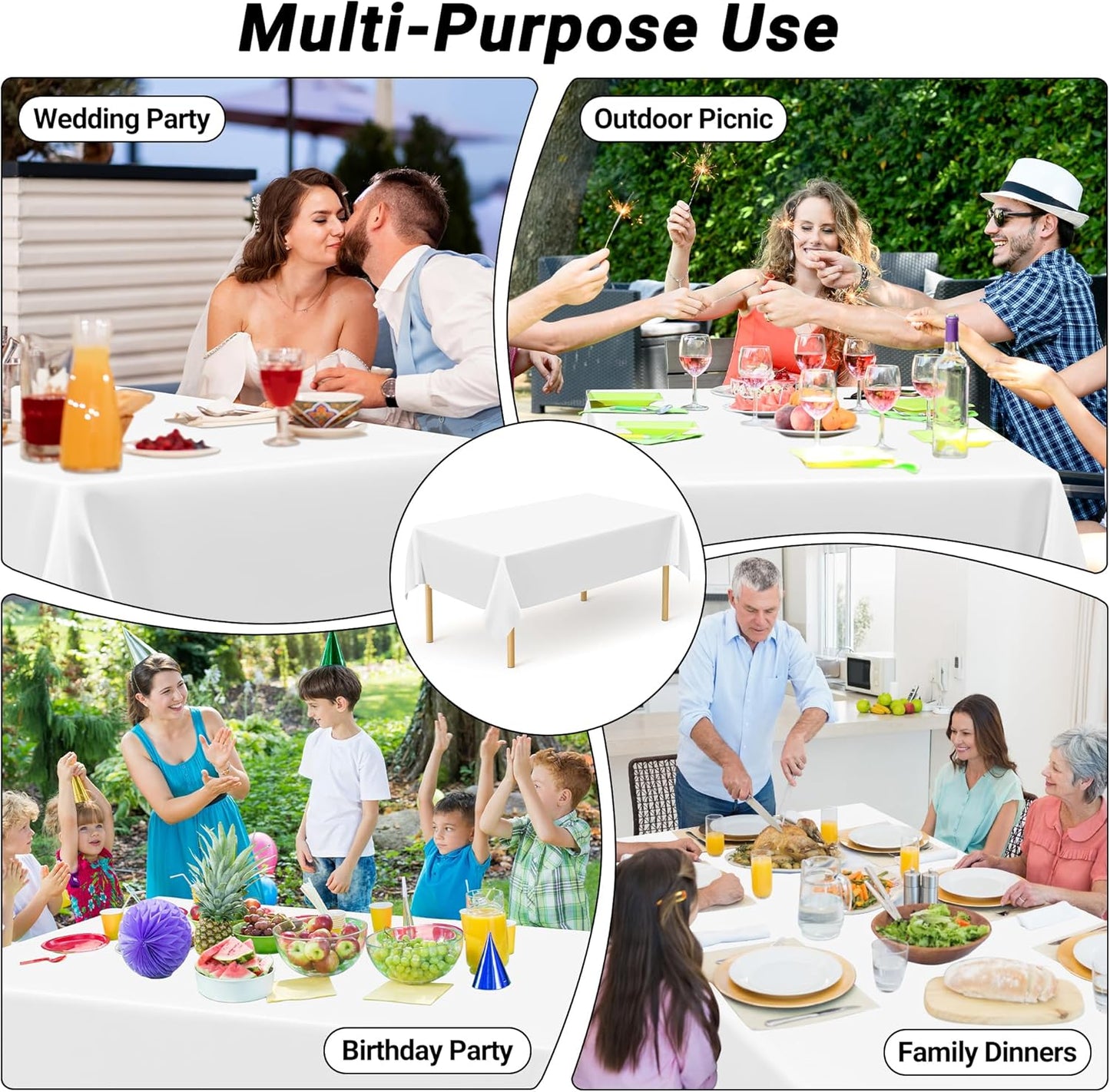 4 Packs White Plastic Tablecloth, Sturdy Disposable Table Cloth, 54 X 108 Inches Paper Table Cloths for Parties Disposable, Effortless Cleanup for Picnic Table Cloths Parties Birthday and Any Occasion