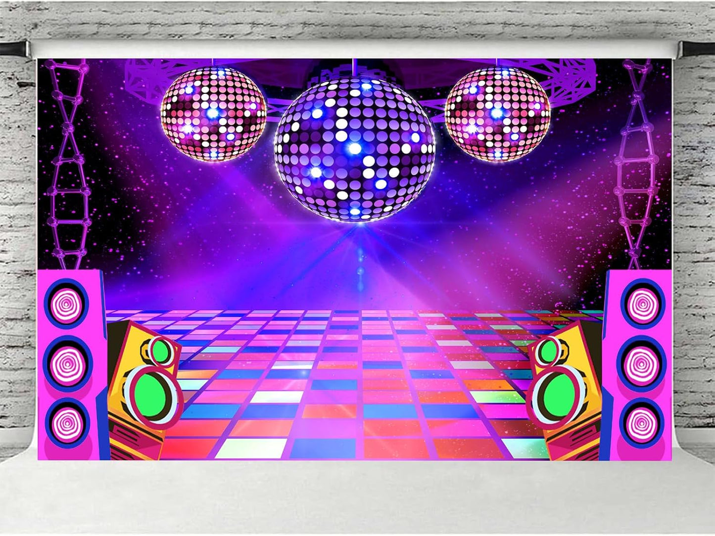 Dance Party Backdrop Retro 80s 90s Theme Stage Dance Ball Music Birthday Party Decoration DJ Photography Background 8 x 6 ft for Baby Shower Picture Photo Shoot Polyester Fabric, Red