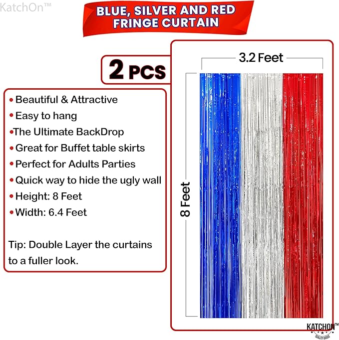 KatchOn, XtraLarge Red White and Blue Streamers - 3.2x8 Feet, Pack of 2 Red and Blue Decorations for Election Day | Election Day Decorations | Streamers for Patriotic and Veterans Day Decorations