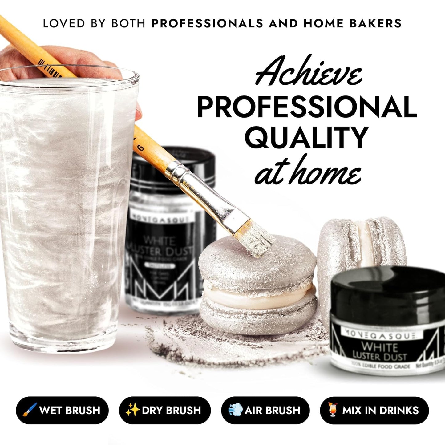 MONÉGASQUE White Edible Glitter for Drinks 15g – Edible Glitter for Cakes & Cocktails - Halloween Sprinkles White Luster Dust for Cocktail, Cake Decorating, Food Decorations Spray - Drink Shimmer