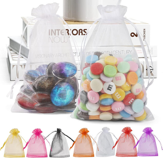 ANZNKU 100 Pack Organza Bags, 4 x 6 inch Small Bags, Premium White Favor Bags with Drawstring, Gift Bags, Sheer Mesh Bags, Packaging for Small Business, Packaging Bags for Wedding Party Christmas