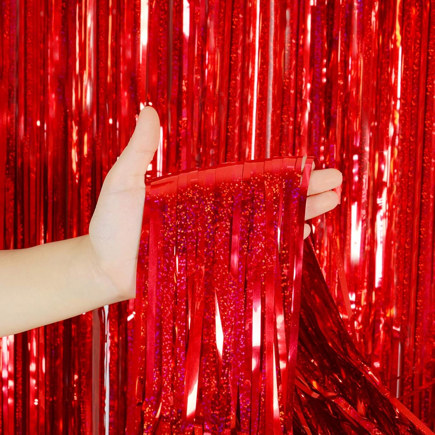 Foil Fringe Curtains Red Streamers Party Decorations - Melsan 3 Pack 3.2 x 8.2 ft red Fringe Backdrop Party Photo Backdrop for Back to School Birthday Party Baby Shower or Graduation Decorations