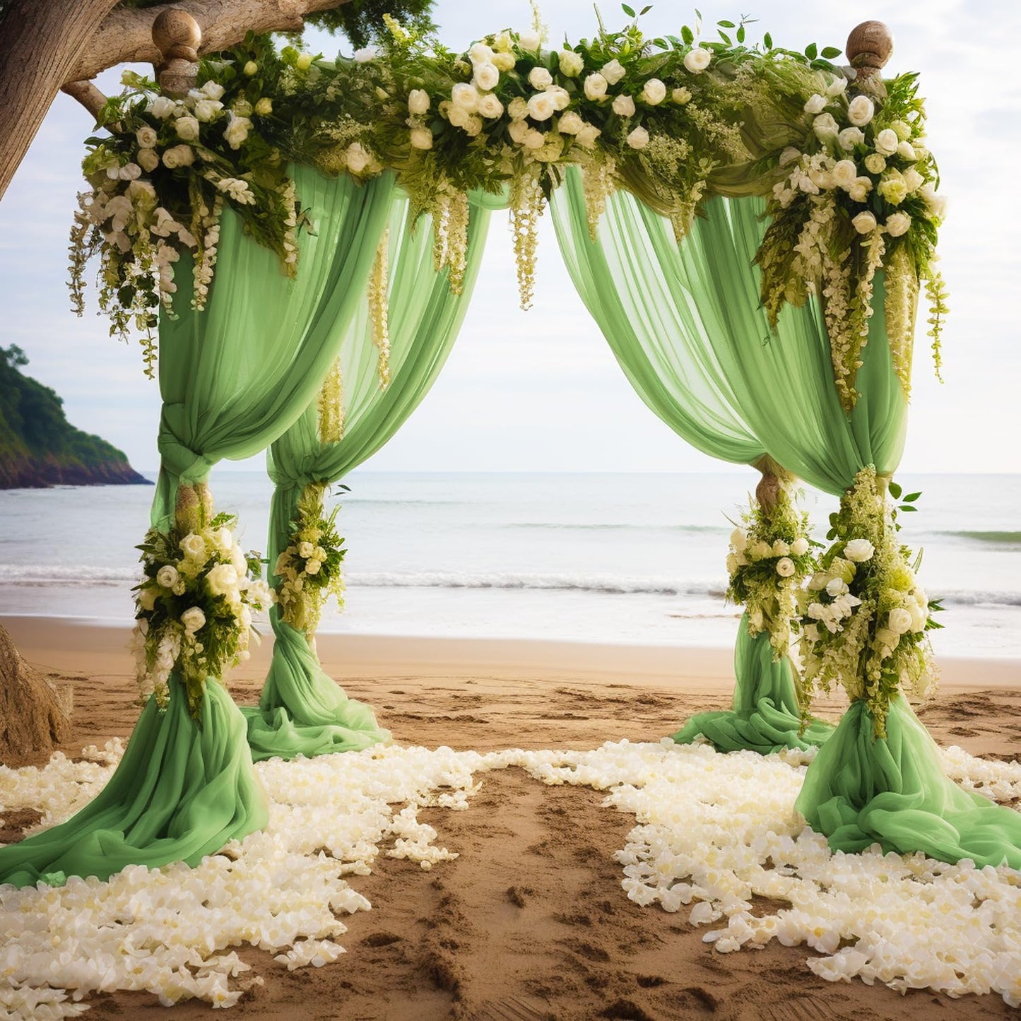 Wokceer Sage Green Wedding Arch Draping Fabric Backdrop 4 Panels 28.7" X 20FT Sheer Drapes Fabric for Wedding Arbor Ceremony Party