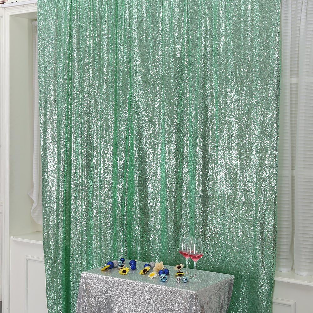 Poise3EHome Mint Green Sequin Backdrop, 10Ft x 10Ft Glitter Photography Background Curtains, Sequence Drapes for Party Baby Shower Wedding Birthday Christmas Thanksgiving Halloween Decoration