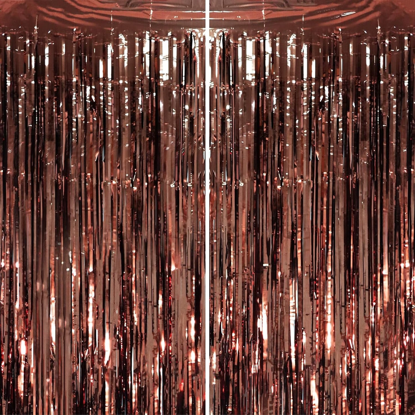 2 Pack Brown Foil Fringe Backdrop Curtains, Tinsel Streamers Party Decorations, Fringe Backdrop, Door Shimmer for Thanksgiving Day or Birthday Party