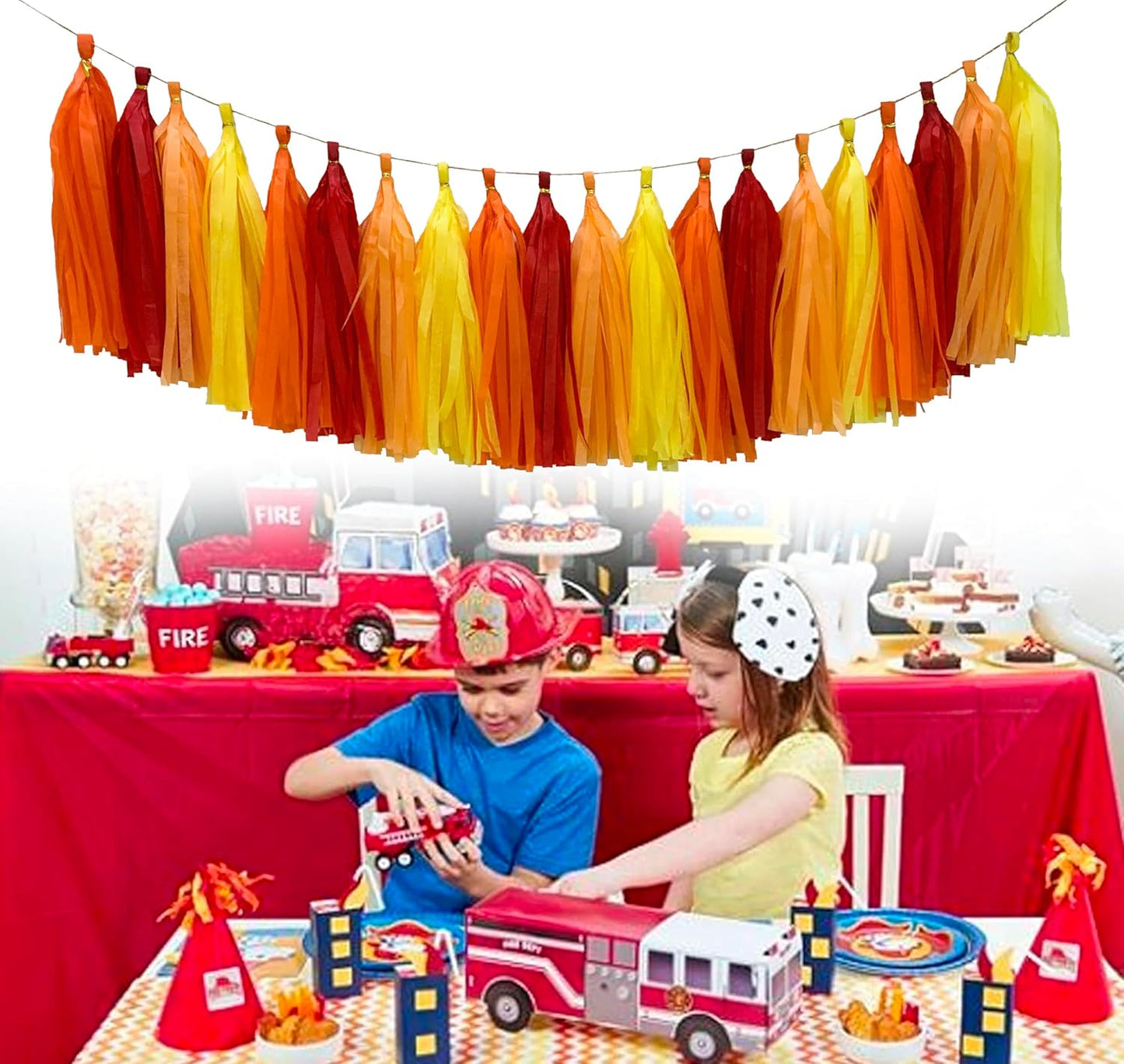 Red Orange Yellow Tissue Paper Tassel Garland,Tissue Tassel Banner for Party Decorations,Pack of 20