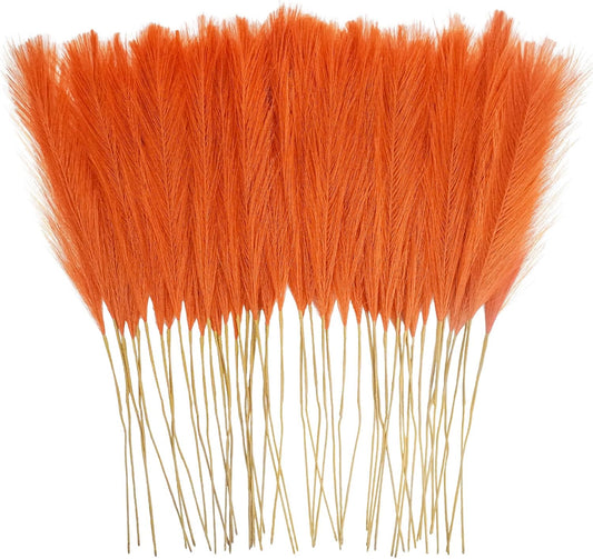 50pcs Burnt Orange Faux Pampas Grass Decor, 21.6" Short Artificial Fall Pompous Grass Floral Fake Orange Pompas Grass Branches Vase Filler Flower Arrangement for Home Wedding Fall Decor