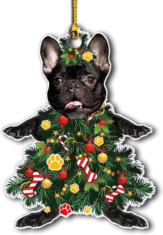 2025 Black French Bulldog Christmas Tree Ornament - Festive Holiday Hanging Decoration with Adorable Frenchie Dog - Black Frenchie Dog Christmas Tree Topper Ornaments