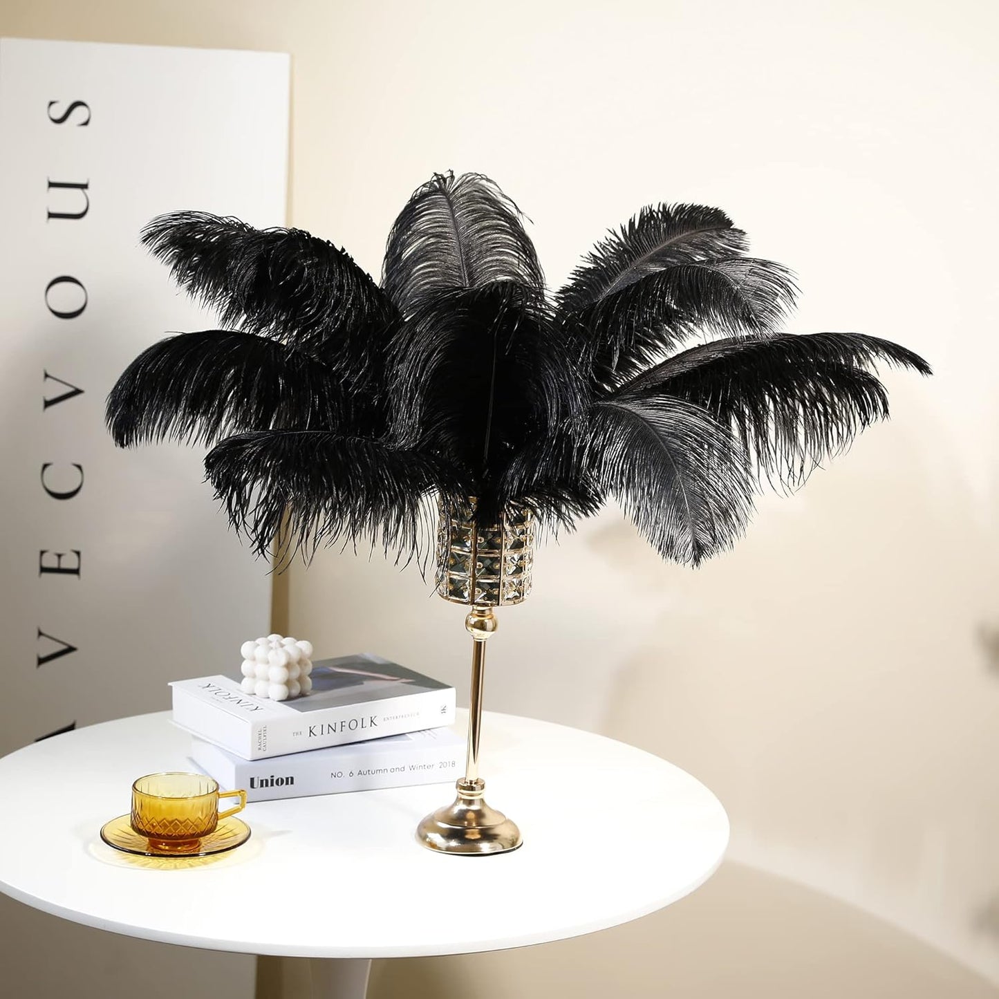 Larryhot Black Ostrich Feathers Bulk - 16-18 inch 10pcs Feathers for Vase,Wedding Party Centerpieces and Home Decorations (Black)