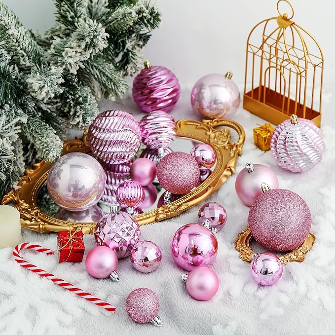 XmasExp 16ct Christmas Balls Ornaments Set- Shatterproof Large Hanging Ball Decorative Xmas Balls for Holiday Wedding Party Xmas Tree Decoration(3.15"/80mm, Pink)