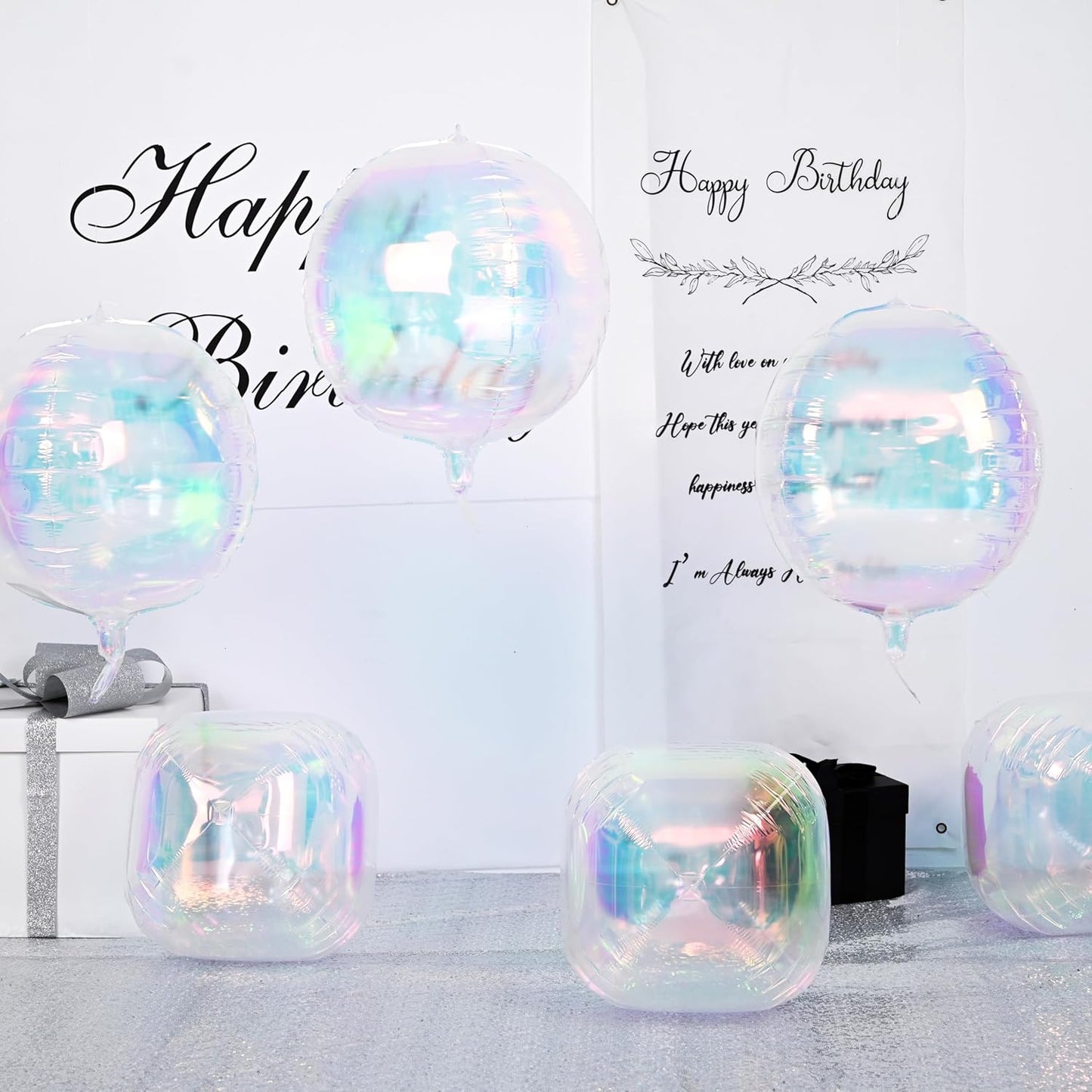 Giant 4D Foil Balloons, 6Pcs Large Metallic Iridescent Round Balloons, 22 Inch Big Round Foil Balloon for Mermaid Birthday Party Baby Shower Wedding Decorations