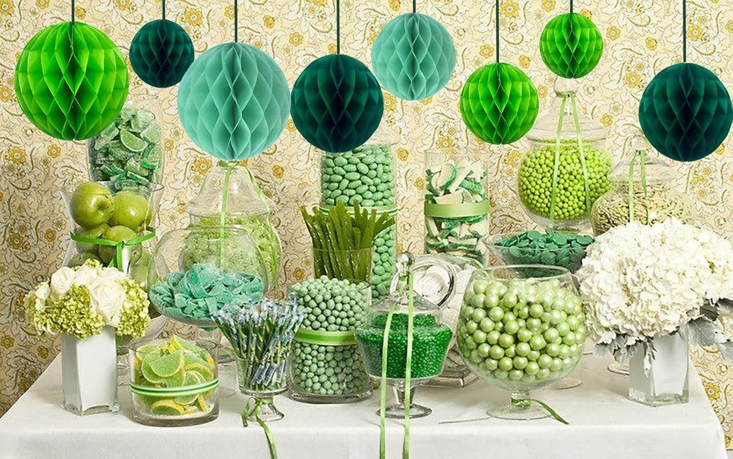 CC wonderland zone 12pcs Green Paper Honeycomb Balls,Hanging Tissue Pom poms for Party Decoration,6inch&10inch