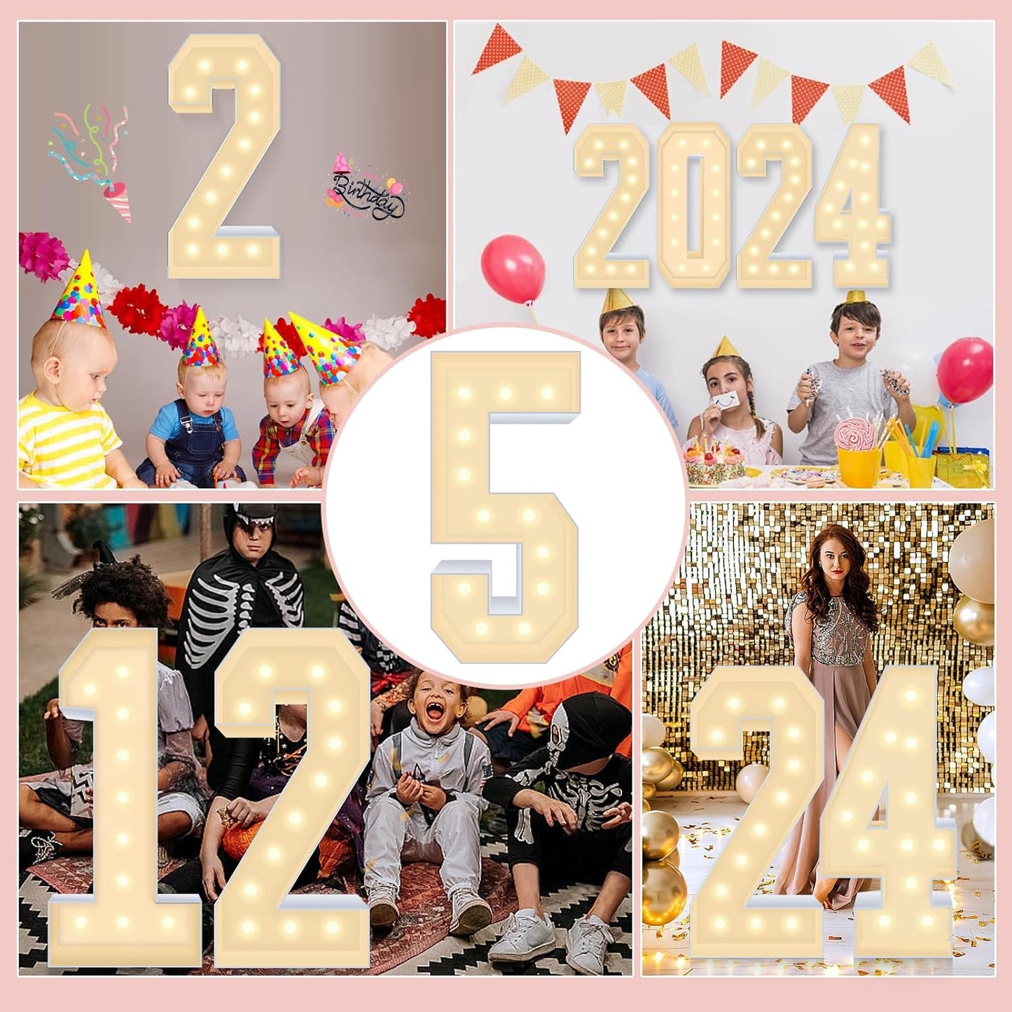 4FT Plastic Marquee Numbers 5 - Light up Numbers Are Made from Corrugated Plastic Board - Quick Assembly Without Tools, Disassembled Components Can Be Used for Photo Wall Decoration, Yard Sale Signs