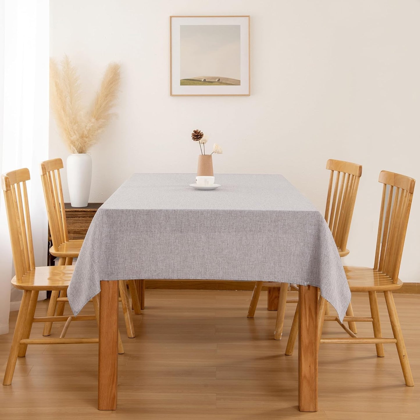 Hiasan 2 Pack Faux Linen Rectangle Tablecloth - Wrinkle and Stain Resistant Washable Table Cloth for Kitchen Dining Room Holiday Table Cover for Party Dinner, Stone, 70 x 140 Inch