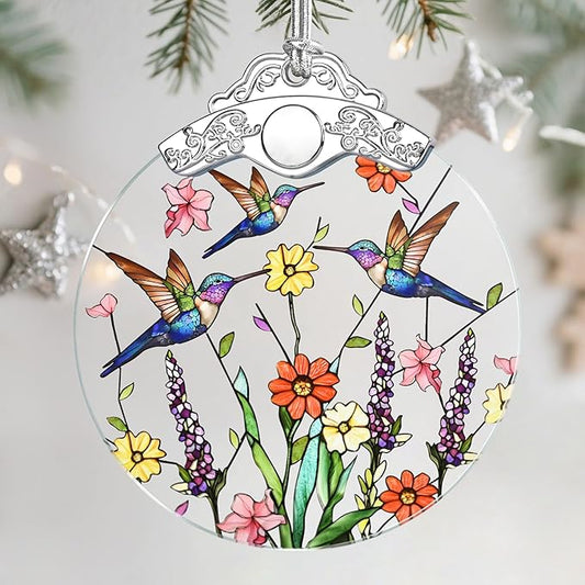 Christmas Ornaments: Stained Glass Ornament, Christmas Tree Ornament, Hanging Ornaments for Home Decor & Xmas Tree Decorations – Exquisite Holiday Decor, Gifts & Holiday Present - Hummingbirds