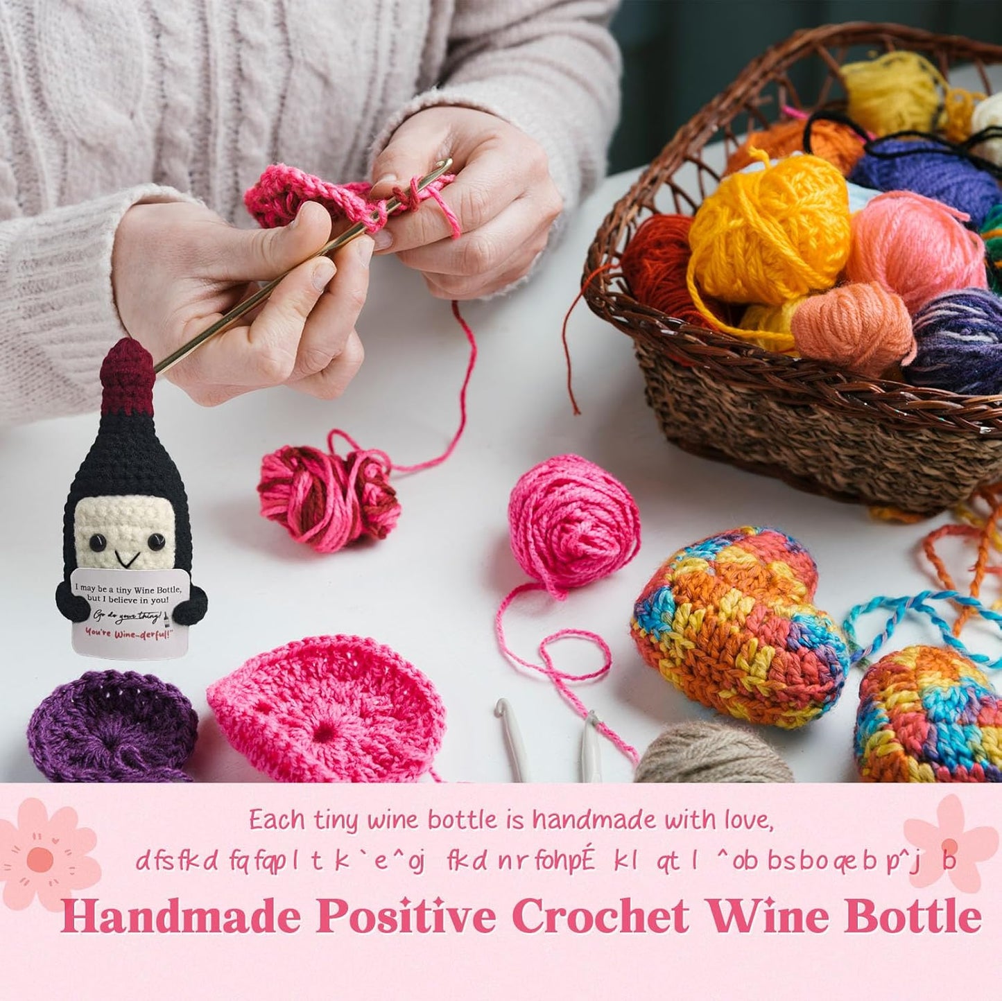 Funny Crochet Mini Wine Gift,Birthday Gift for Wine Lovers,Emotional Support Crochet,Cute Handmade Positive Crochets,Home Bar Happy Hour Accessories for Men Women Drinkers,Housewarming Gifts