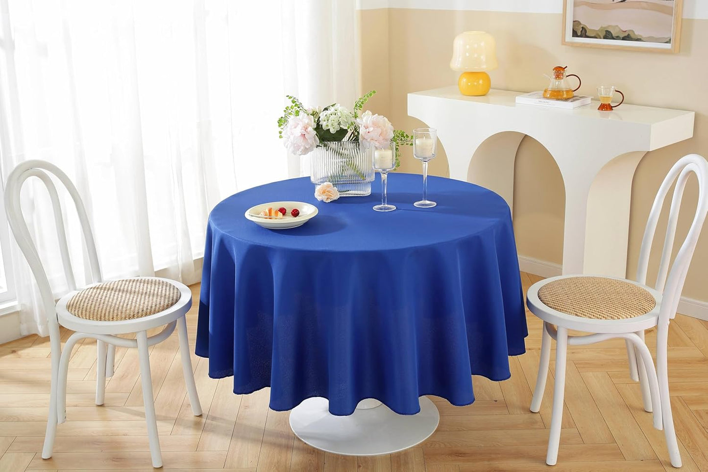 Craft And Party Round Tablecloth, 120 Inch Royal Blue Tablecloth, Polyester Fabric Washable Table Cloth for Home, Party, Wedding or Restaurant Use.