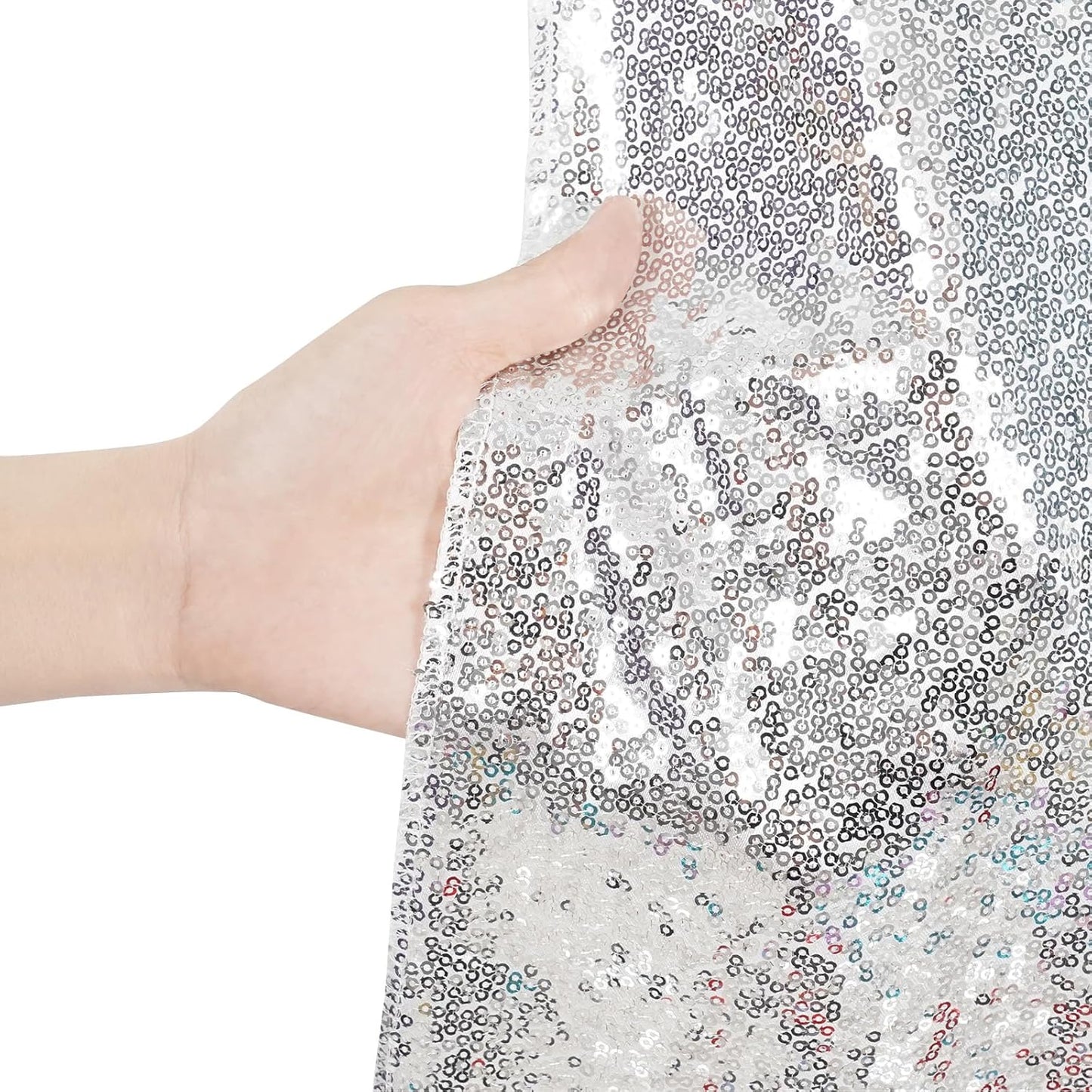 Poise3EHome 8Ft x 8Ft Silver Sequin Backdrop, Glitter Thick Satin Background Drapes, Sparkly Opaque Photography Curtain Backdrop for Wedding Party Festival Decor