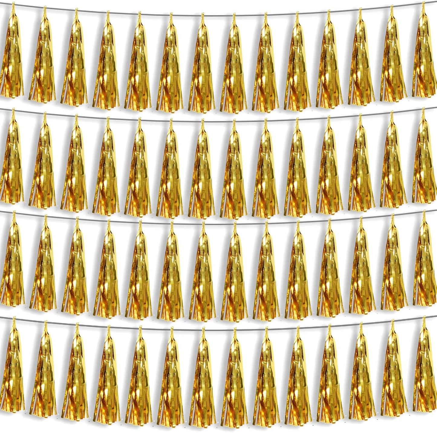 4P Gold Foil Fringe Metallic Tassel Streamers Banner Tassel Garland for Parade Floats, Bachelorette, Wedding, Birthday, Halloween, Christmas, Bridal/Baby Shower Party Decorations