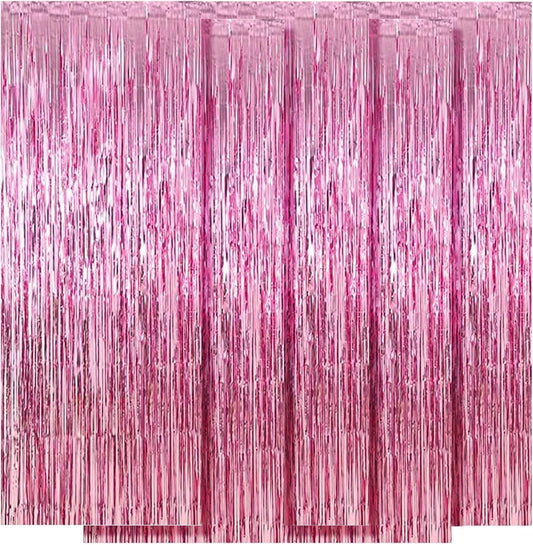 5 Pack Pink Fringe Foil Curtain 3.2ft x 8.2ft Tinsel Backdrop Streamers for Birthday Party Decoration Wedding Christmas Decoration