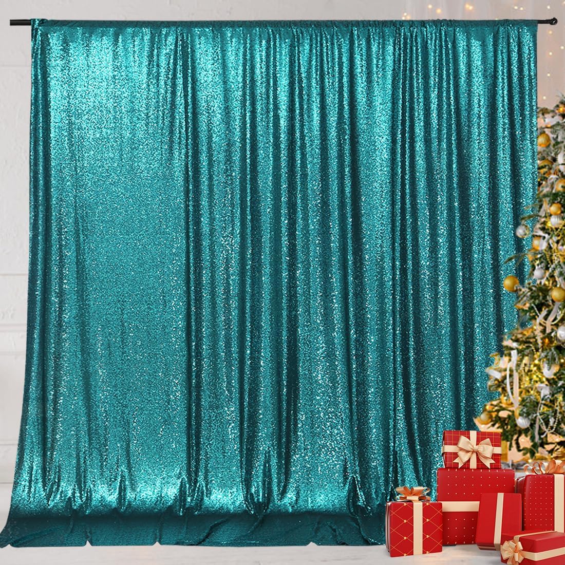 Eternal Beauty Teal Sequin Backdrop, 10x10 Ft Glitter Background Curtains for Shimmer Photography Party Wedding Birthday Back Drop Decor