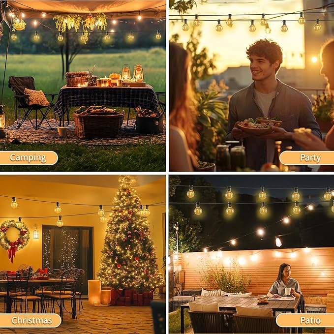 Outdoor String Lights with Remote, 50ft 25 Bulbs Low Voltage(24V) Patio Lights, Dimmable & Timer, IP65 Waterproof, G40 LED Hanging Lights for Outside, Deck, Garden, Backyard, Porch, Party