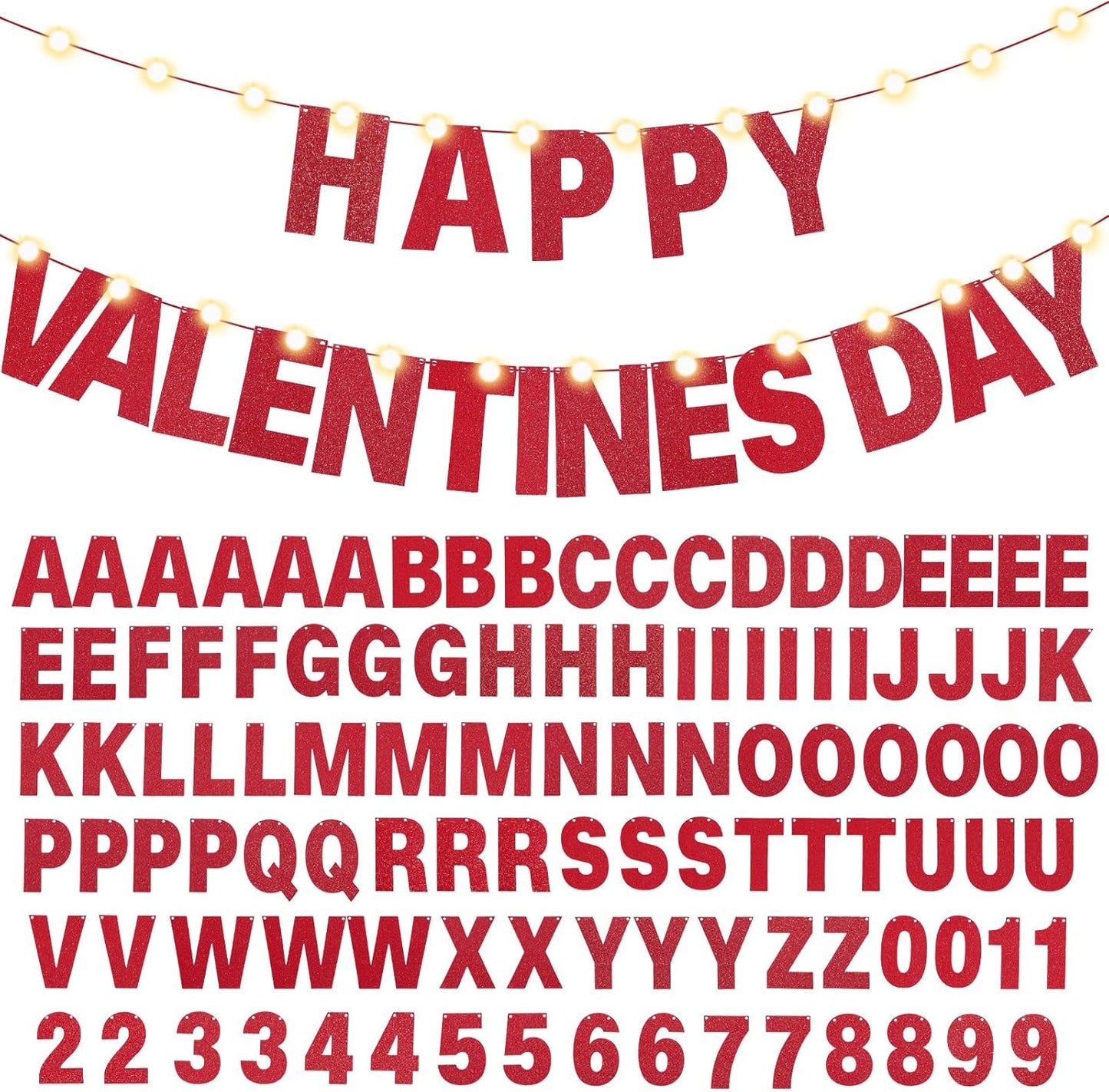 TaoBary 112 Pcs DIY Letter Custom Banner Glitter Customizable Banner Kit Including 107 Letters and Numbers 3 Rope for Valentine Birthday Party(Red)