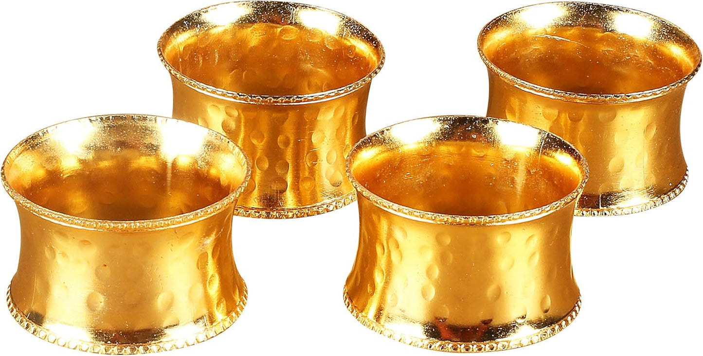 Everyday Metal Napkin Rings Set of 12 – Handmade Hammered Gold Napkin Holders for Weddings, Dinner Parties, Family Gatherings & Daily Table Décor