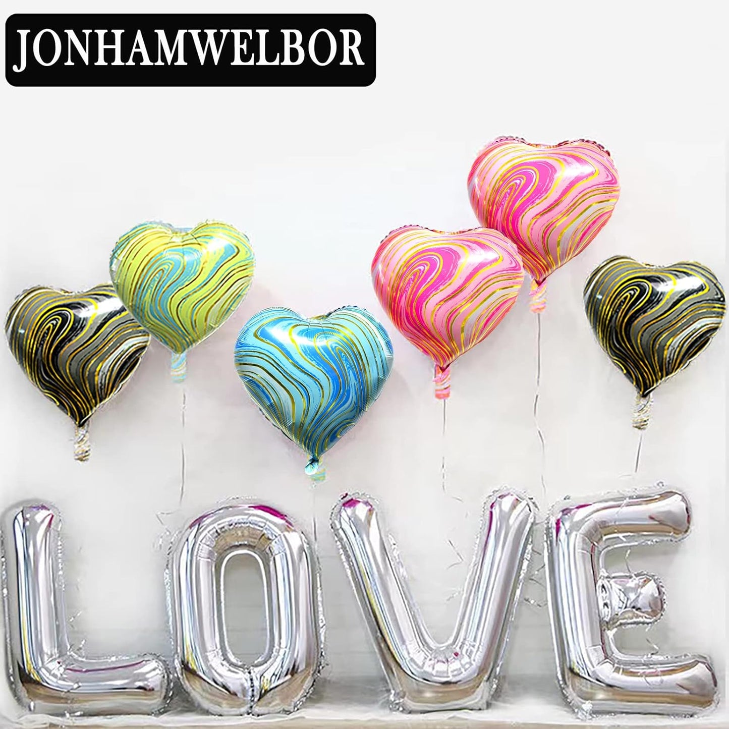 Jonhamwelbor 20Pcs 18 inch Marble Pink Foil Mylar Heart Shape Balloons Decorations Valentines Birthday Wedding Baby Shower Party (Marble Pink)