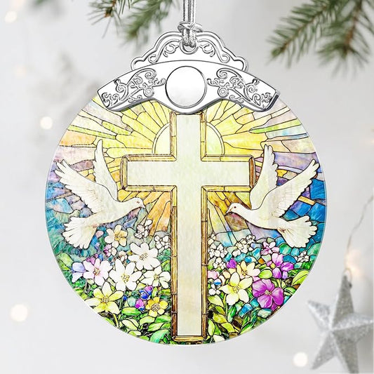 Stained Glass Religious Ornament, Christmas Ornaments, Christmas Decorations for Tree, Holiday Ornament, Christian Gifts, Cross Gifts, Gift Ideas & Religious Gift