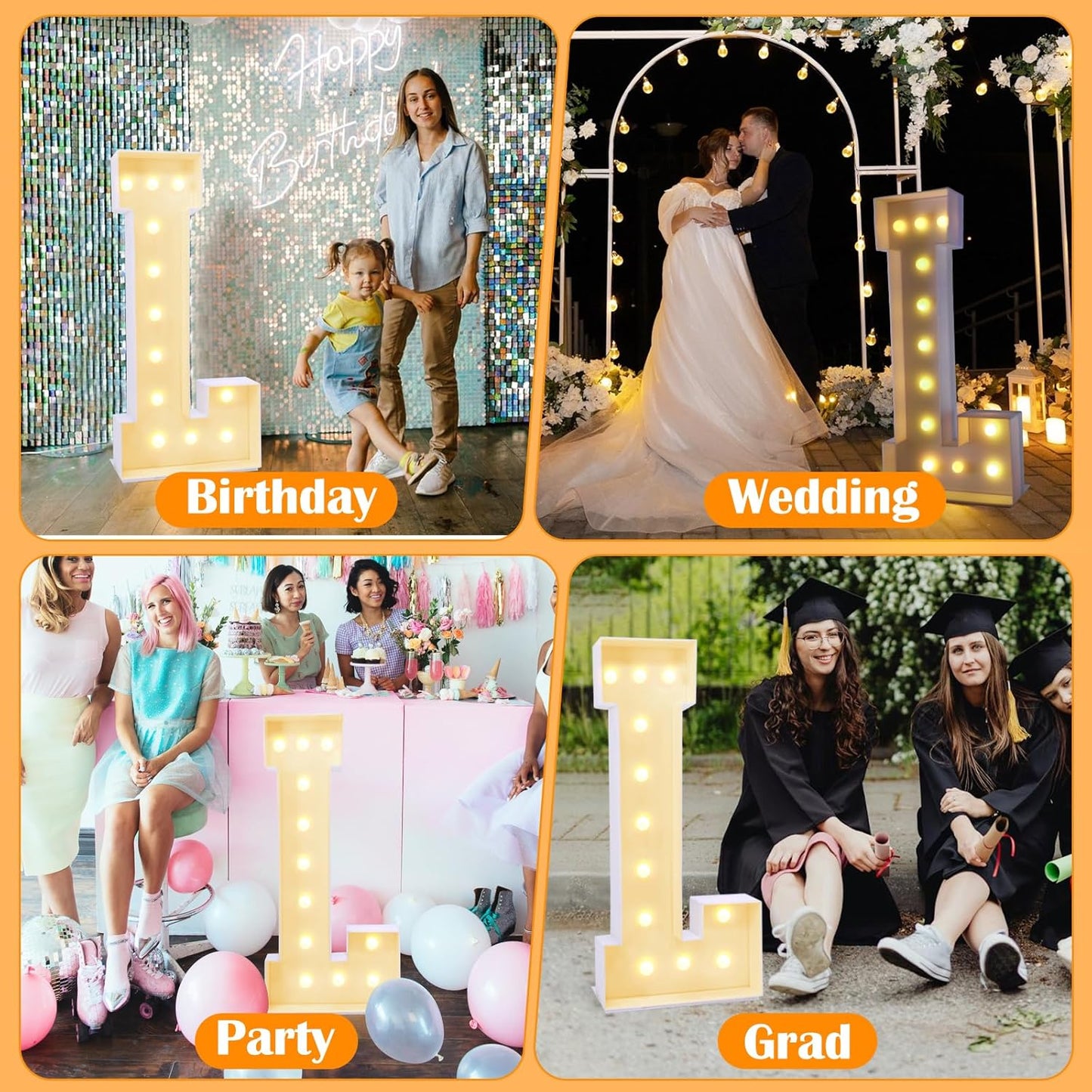 4ft Marquee for Letters L, Large Light up Letters, Will You Marry Me Sign Letters 4 Feet Tall for Party Decorations, Letter Balloons, Wedding Decor, Proposal Decorations (Letters L)