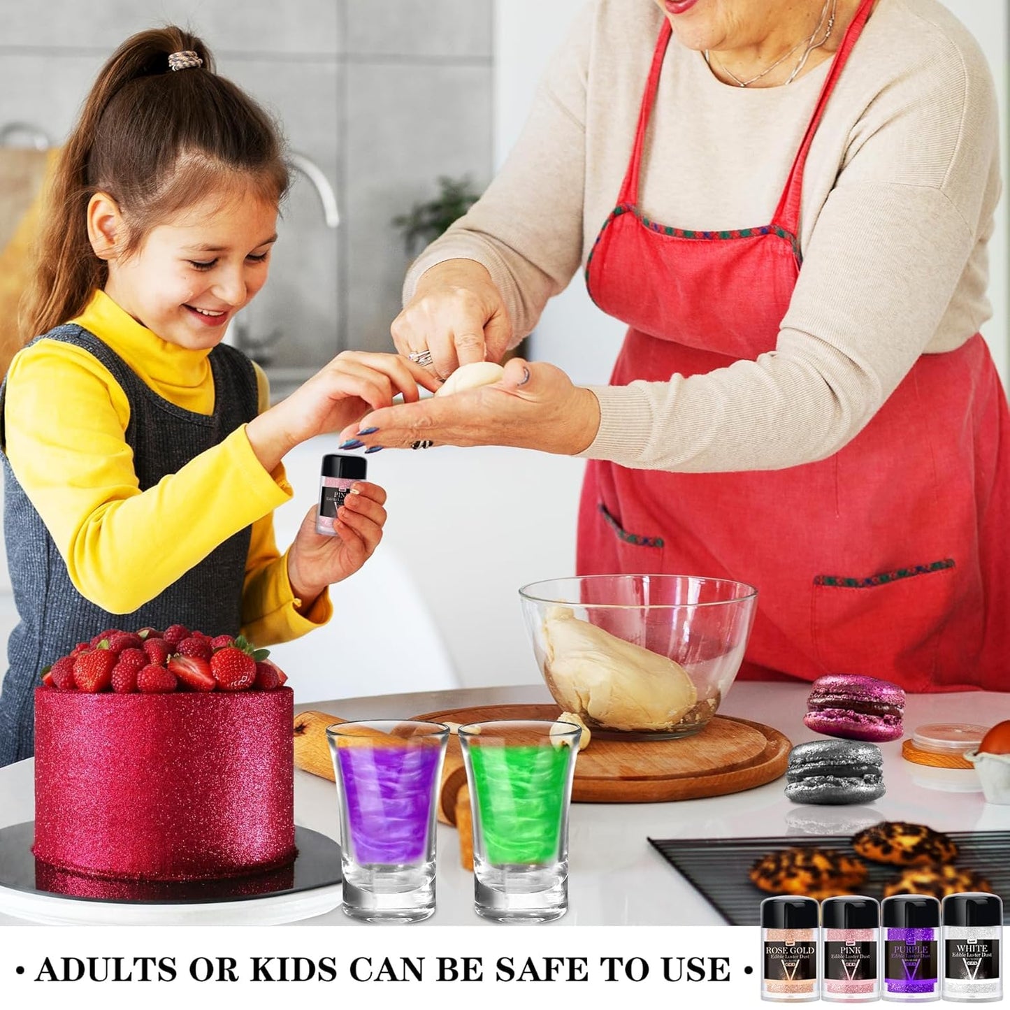 Edible Glitter - 4 Colors Luster Dust Edible Glimmer Powder for Sparkling Drinks, Foods, Wine, Beverage, Cake - Food Grade Shimmer Dust Powder for Baking, Cocktails, Cupcakes Decoration - 5g / Bottles