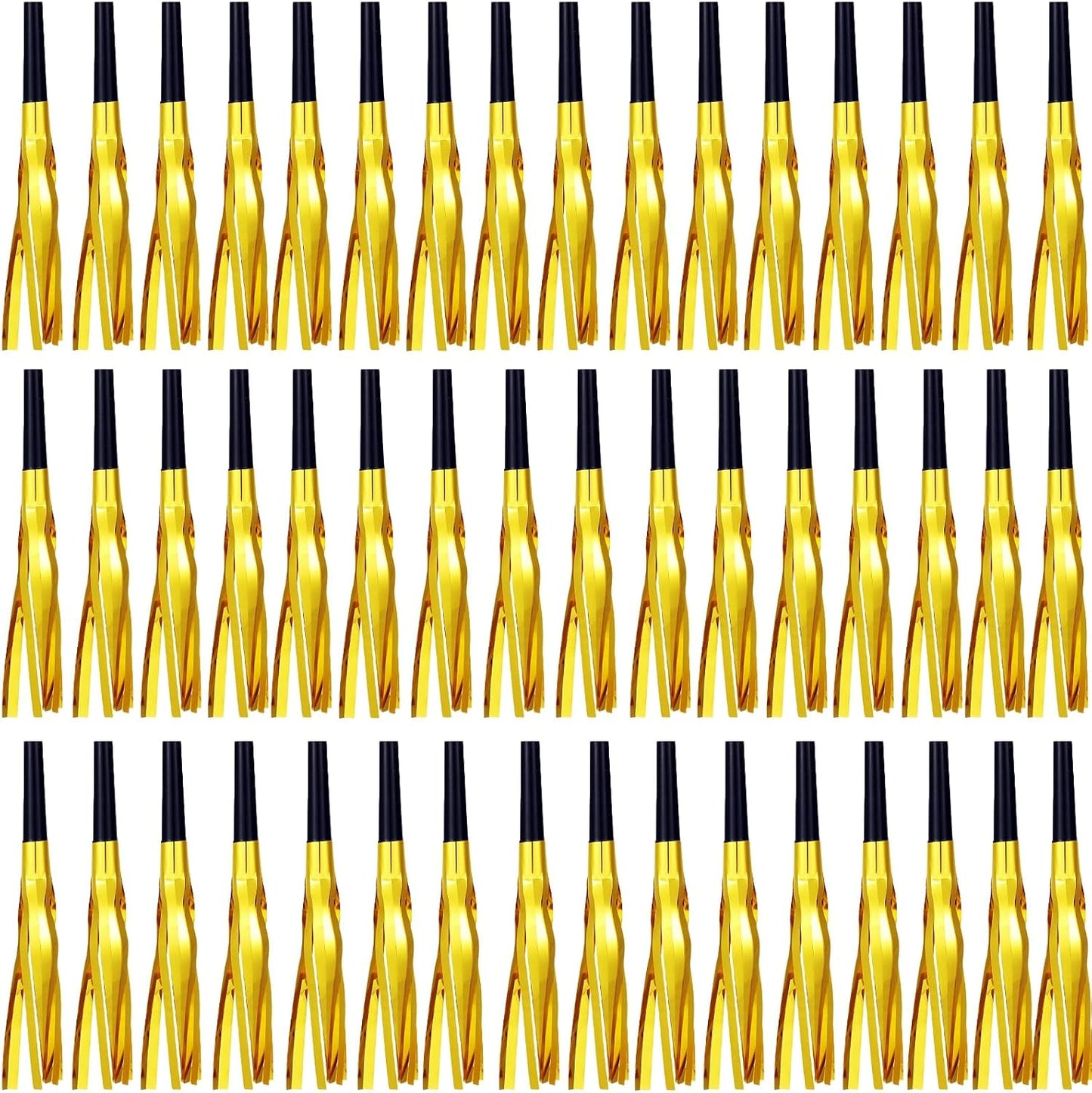 48 Pcs Gold Noise Makers Glitter Metallic Fringed Noise Makers Horns for Baby Shower, Kids Birthday, Wedding Party, New Year Party Favor