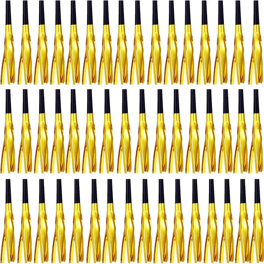 48 Pcs Gold Noise Makers Glitter Metallic Fringed Noise Makers Horns for Baby Shower, Kids Birthday, Wedding Party, New Year Party Favor