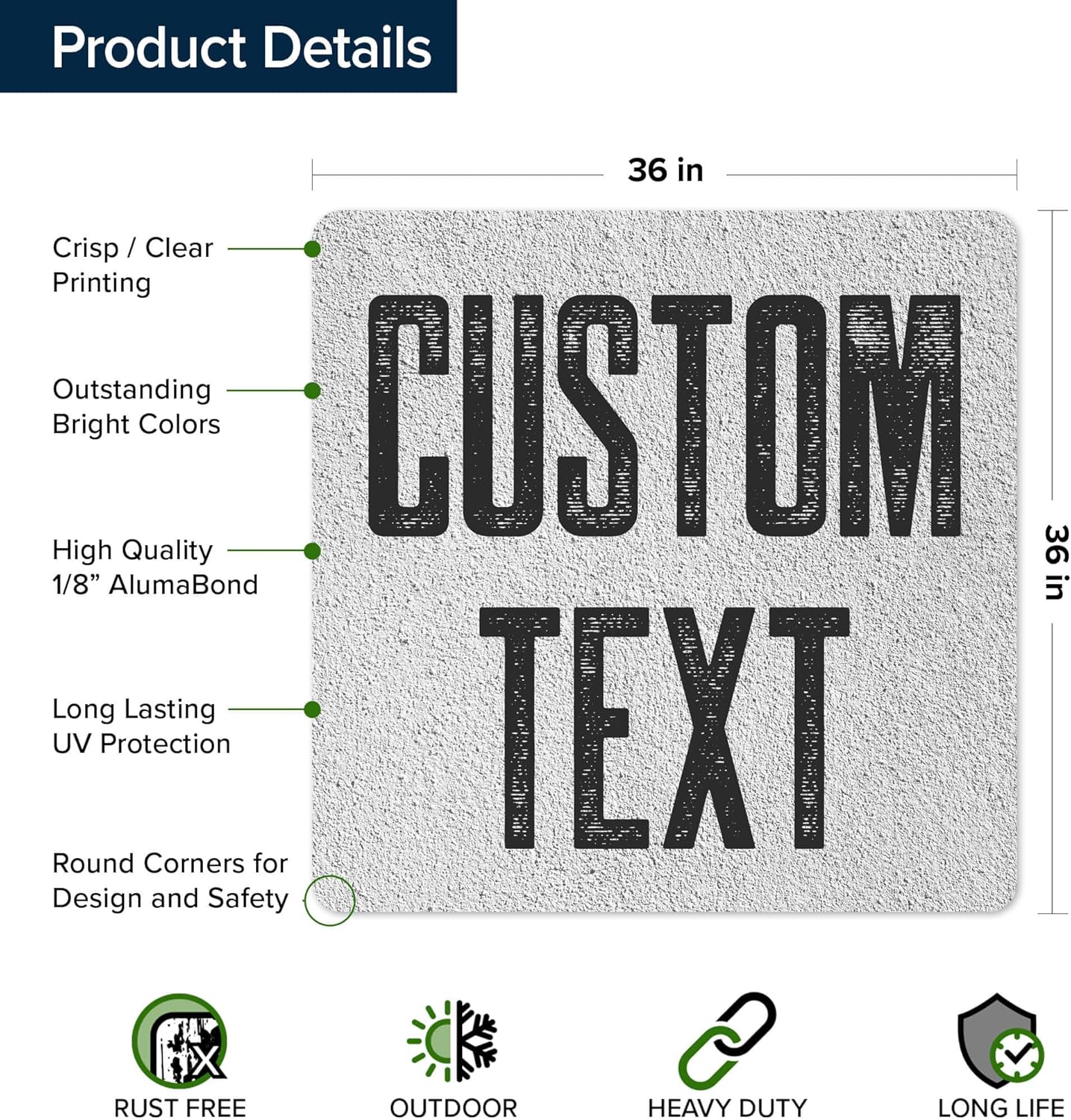 Custom Sign, Custom Street Sign, 11 Font Colors, 13 Font Styles, 4 Hole Options, 22 Sizes, 36x36 Inches, Rust Free DiBound, Fade Resistant, Made in USA by My Sign Center (Concrete)